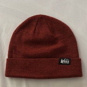 REI Red Knit Hat Classic Cuffed Design